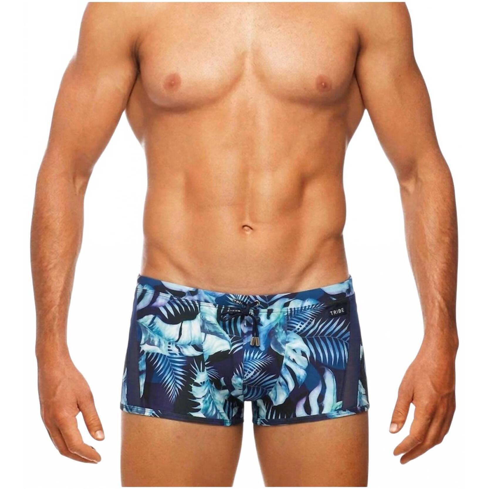 New Tribe Mens Positano Palms Swim Trunk In Navy